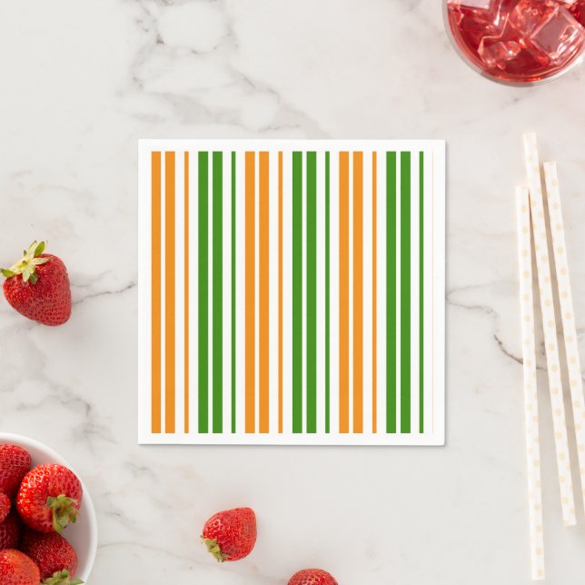 White Orange Green Vertical Stripes Design   Napkins (Insitu)
