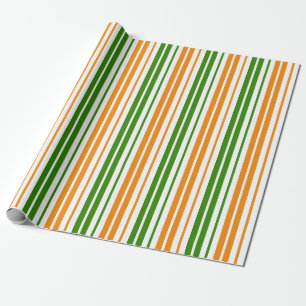 White Orange Green Vertical Stripes Design Wrapping Paper