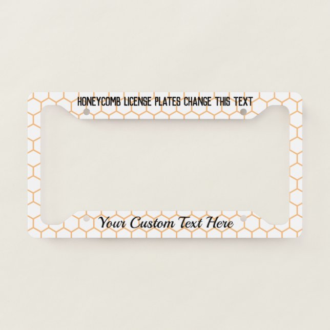White Orange Honeycomb Apiarist Lady License Plate Frame (Front)