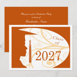 White, Orange Man Silhouette 2027 Graduation Party Invitation