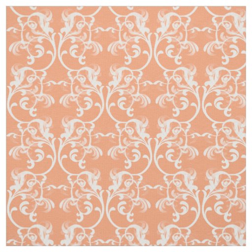 White Orange Parisian Damask Pattern Fabric