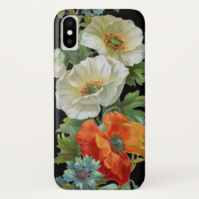 White Orange Poppies Vintage Floral iPhone X case