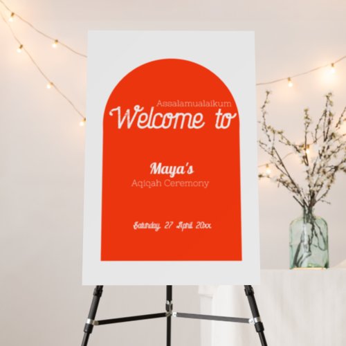 White Orange Solid Color Baby Shower Welcome Sign
