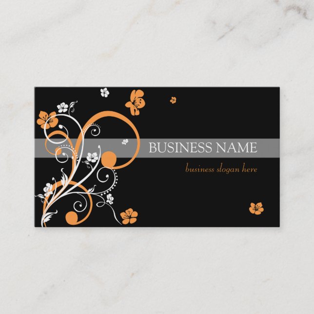 White Orange Spirals and Flowers Business Card (Front)