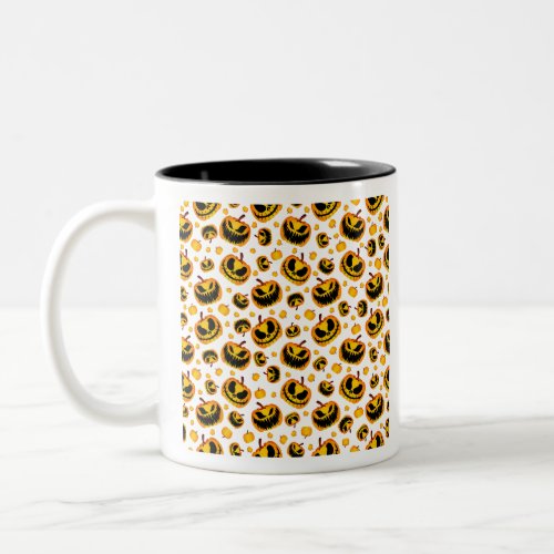 White Orange Spooky Halloween Pumpkin Two_Tone Coffee Mug