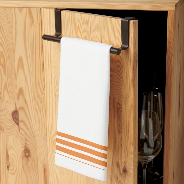 White + Orange Stripe Trim Kitchen  Dish Towel  (Thirds Fold)