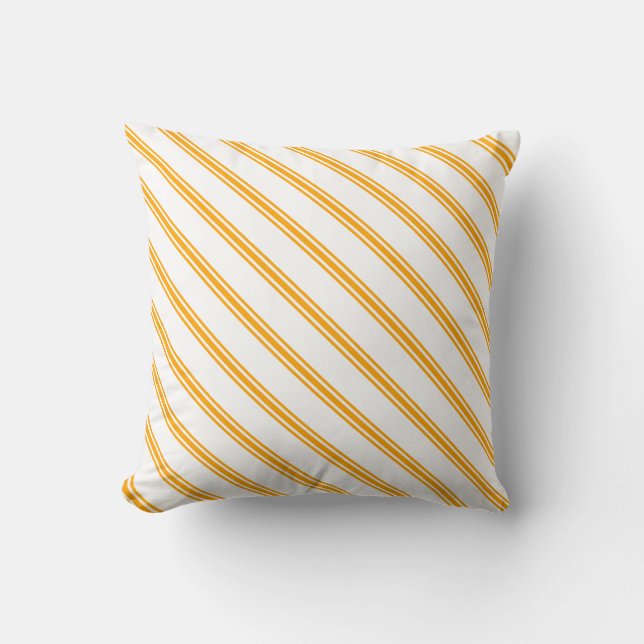 White & Orange Striped/Lined Pattern Throw Pillow (Front)