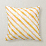 [ Thumbnail: White & Orange Striped/Lined Pattern Throw Pillow ]