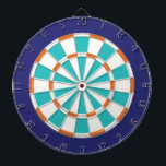 White, Orange, Turquoise, And Navy Dartboard With Darts<br><div class="desc">White,  Orange,  Turquoise,  And Navy Blue Colored Dart Board Game Including 6 Brass Darts</div>