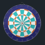 White, Orange, Turquoise, And Navy Dartboard With Darts<br><div class="desc">White,  Orange,  Turquoise,  And Navy Blue Colored Dart Board Game Including 6 Brass Darts</div>