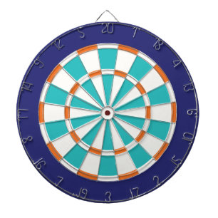 White, Orange, Turquoise, And Navy Dartboard With Darts