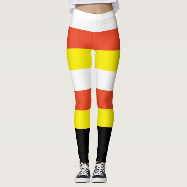 White Orange Yellow & Black Candy Corn Halloween Leggings (Front)