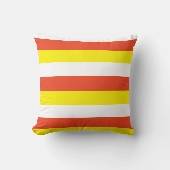 White Orange & Yellow Candy-Corn Halloween Stripes Throw Pillow (Front)