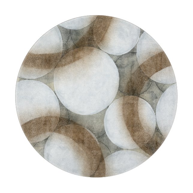 White Orbs & Brown Circles Cutting Board (Front)