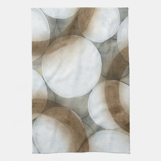 White Orbs & Brown Circles Kitchen Towel (Vertical)