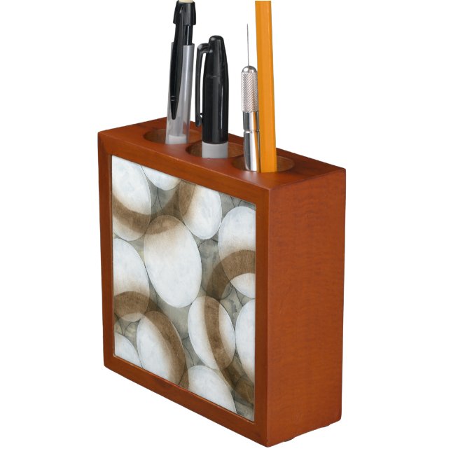 White Orbs & Brown Circles Pencil Holder (In Situ)