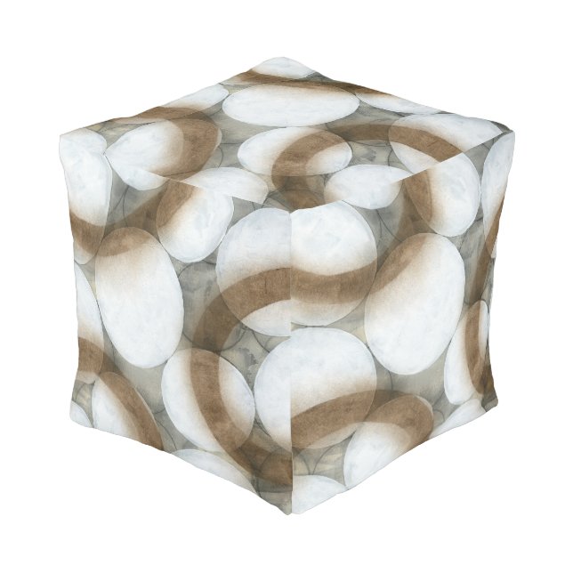 White Orbs & Brown Circles Pouf (Angled Front)