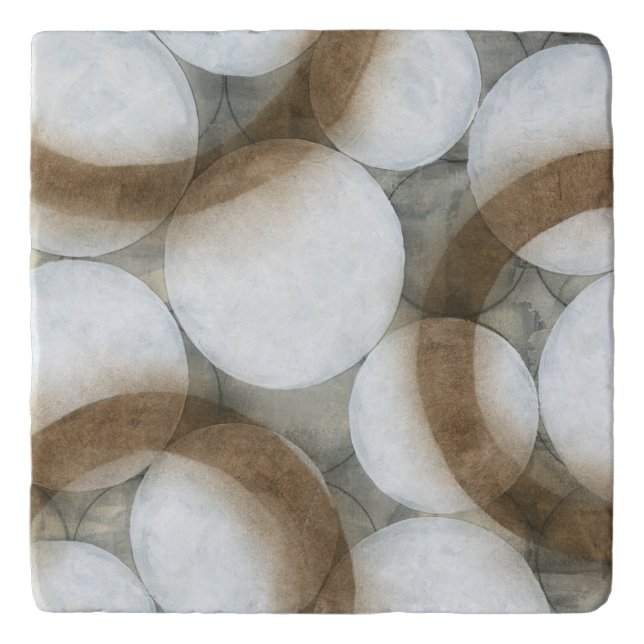 White Orbs & Brown Circles Trivet (Front)