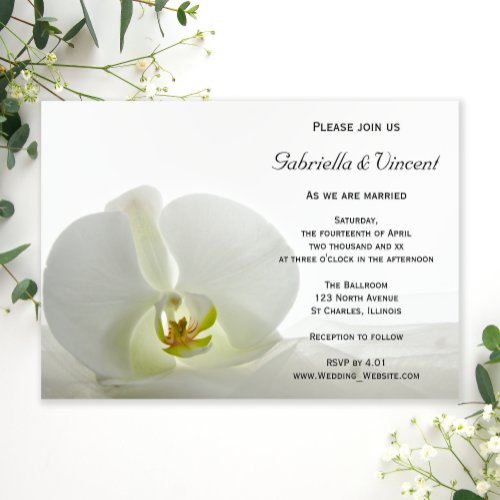 White Orchid and Bridal Veil Wedding Invitation