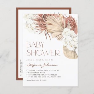 White Orchid and Dried Palm Boho Baby Shower Invitation Postcard