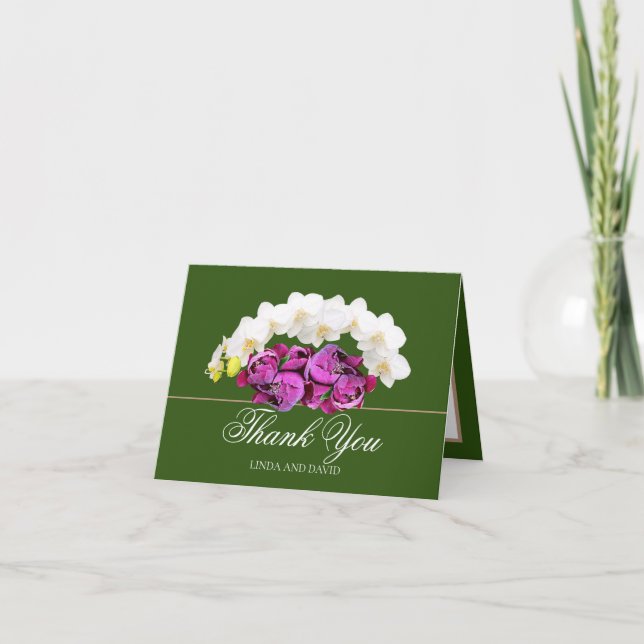 White Orchid and Pink Peony Botanical Thank You (Front)