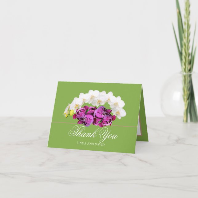 White Orchid and Pink Peony Botanical Thank You Card (Front)