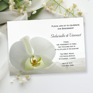 White Orchid and Veil Engagement Party Invitation