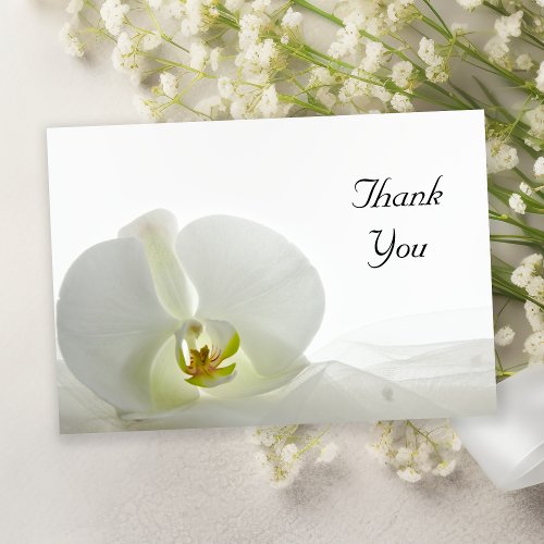 White Orchid and Veil Flat Thank You Notes Invitation