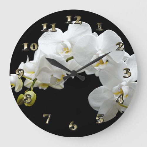 White Orchid Blossom Large Clock