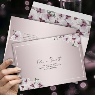White Orchid Blush Pink Floral Envelope