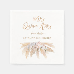 White Orchid Blush Roses Pampas Grass Quinceañera Napkins