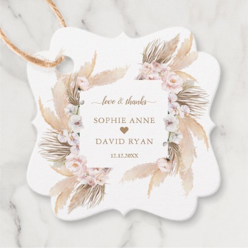 White Orchid BlusH Roses Pampas Grass Wedding Favor Tags