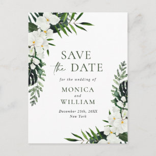 White Orchid Bohemian Floral Wedding Save The Date Postcard