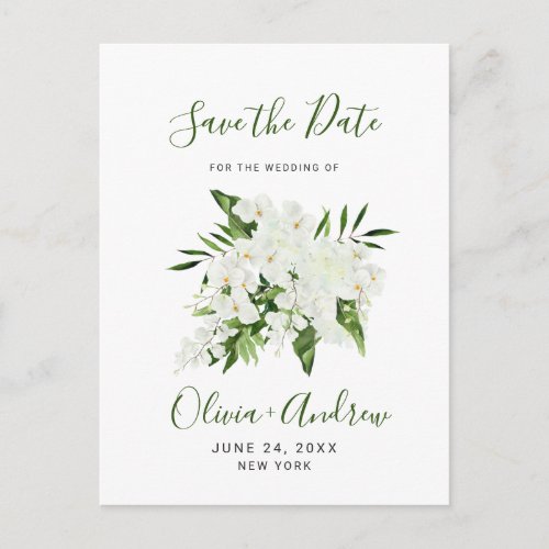 White Orchid Bohemian Floral Wedding Save The Date Postcard