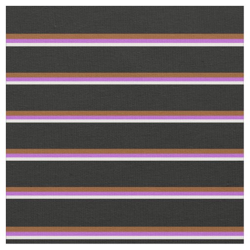 White, Orchid, Brown & Black Stripes Fabric
