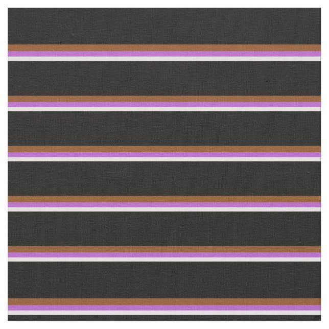 White, Orchid, Brown & Black Stripes Fabric (Close Up)