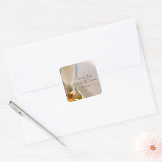 White Orchid Elegance Wedding Save the Date Square Sticker