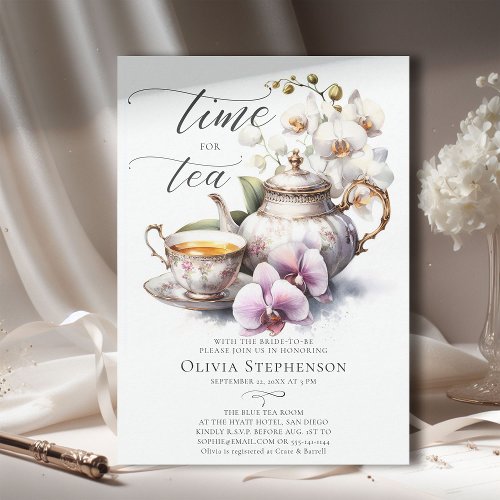  White Orchid Elegant Set Chic Bridal Tea Shower Invitation