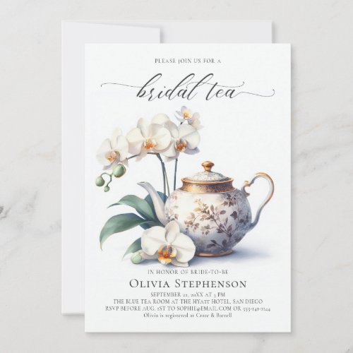  White Orchid Elegant Set Script Bridal Tea Shower Invitation