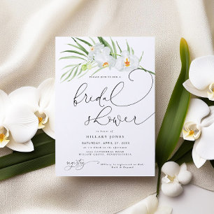 White Orchid Elegant Tropical Bridal Shower Invitation