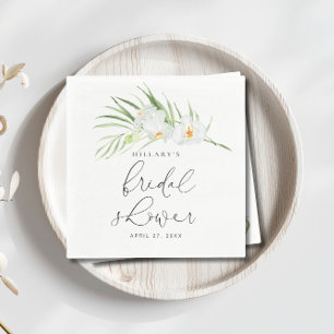 White Orchid Elegant Tropical Bridal Shower Napkins
