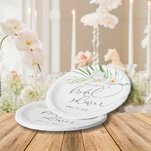 White Orchid   Elegant Tropical Bridal Shower  Paper Plates