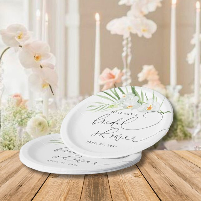 White Orchid | Elegant Tropical Bridal Shower  Paper Plates (Creator Uploaded)