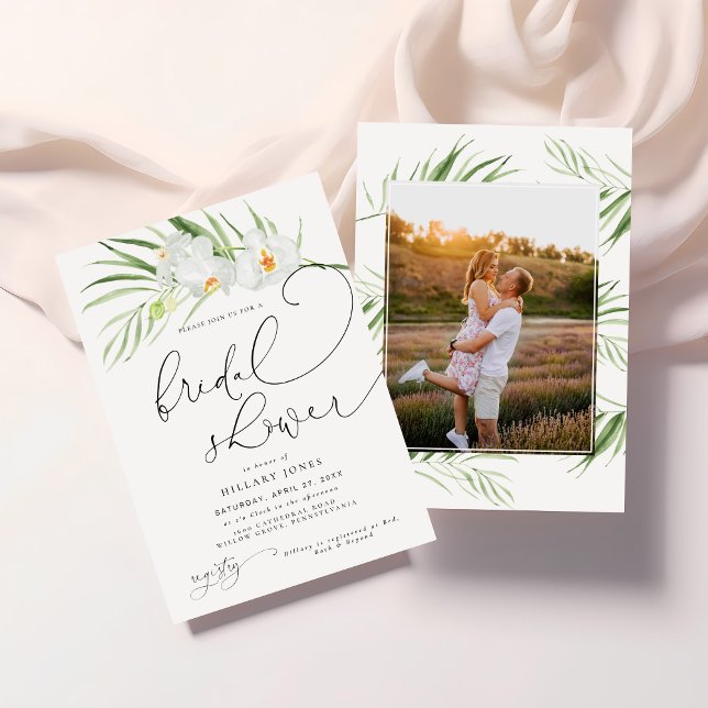 White Orchid |Elegant Tropical Bridal Shower Photo Invitation (Creator Uploaded)