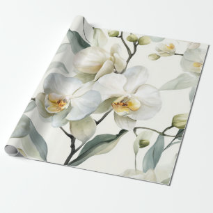 White Orchid Elegant Yellow Floral Botanical Wrapping Paper