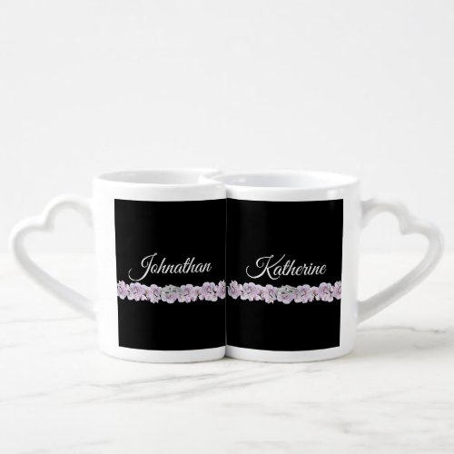 White Orchid Embrace on Black_ Coffee Mug Set