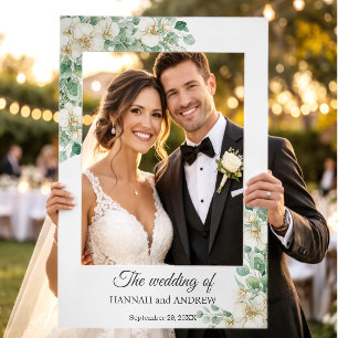 White Orchid Eucalyptus Rustic Wedding Reception Selfie Frame