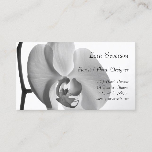 White Orchid Floral Designer Business Card (Front)