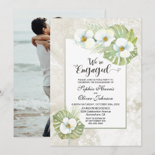 White Orchid Floral Engagement Party Invitation