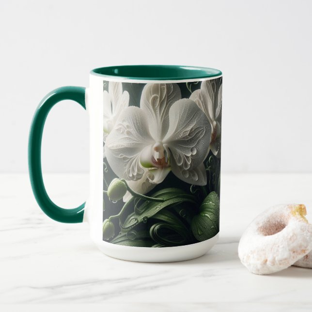 White Orchid Floral  Mug (With Donut)